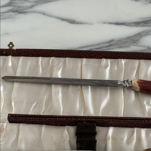 Vintage Cooper Bros & Sons Sheffield England Stag Antler Handle Carving Set; 3pc - Picture 15 of 15
